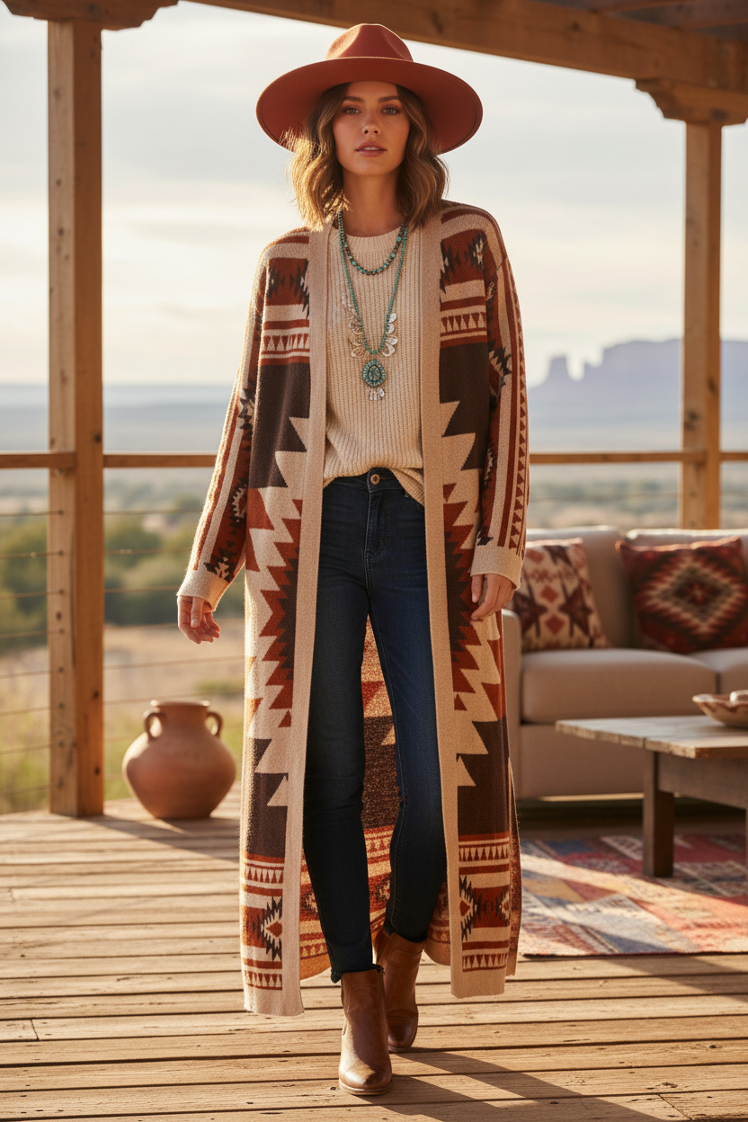 Aztec Maxi Cardigan on Model
